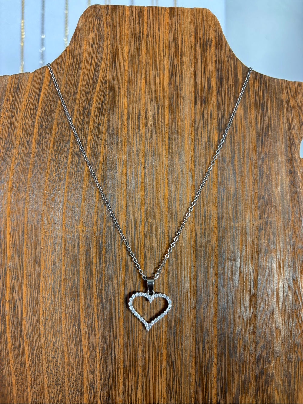 Silver Heart Pendant Necklace with Crystal Accents - Silver